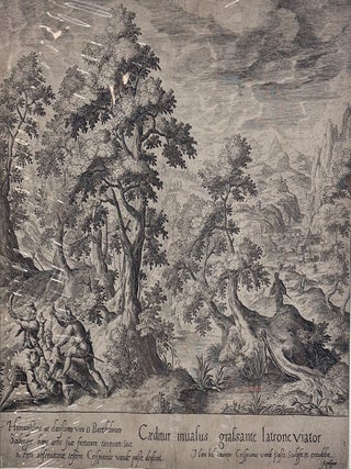 ENGRAVING ON PAPER "THE TRAVELLER ATTACKED BY ROBBERS&quot