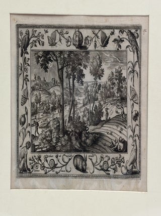 LOT OF THREE ETCHINGS FROM THE SERIES "LANDSCAPES WITH OLD AND NEW TESTAMENT SCENES AND HUNTING SCENES"